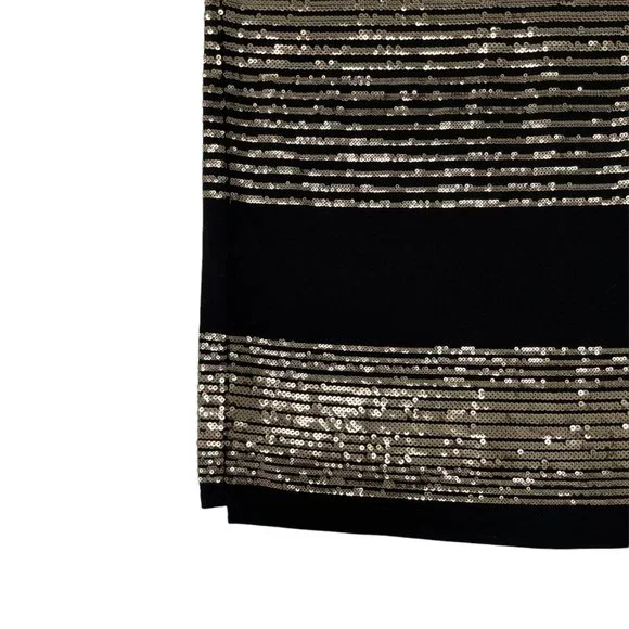 Saint Laurent Viscose/Polyester Sequin Striped T-shirt - Black Gold | Large - Picture 6 of 12